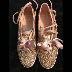 NEW KATE SPADE ROSE GOLD GLITTER SNEAKERS SIZE 8M